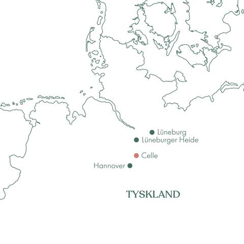 Rutekort over Tyskland og julemarkedsrejse til Celle med Vitus Rejser.