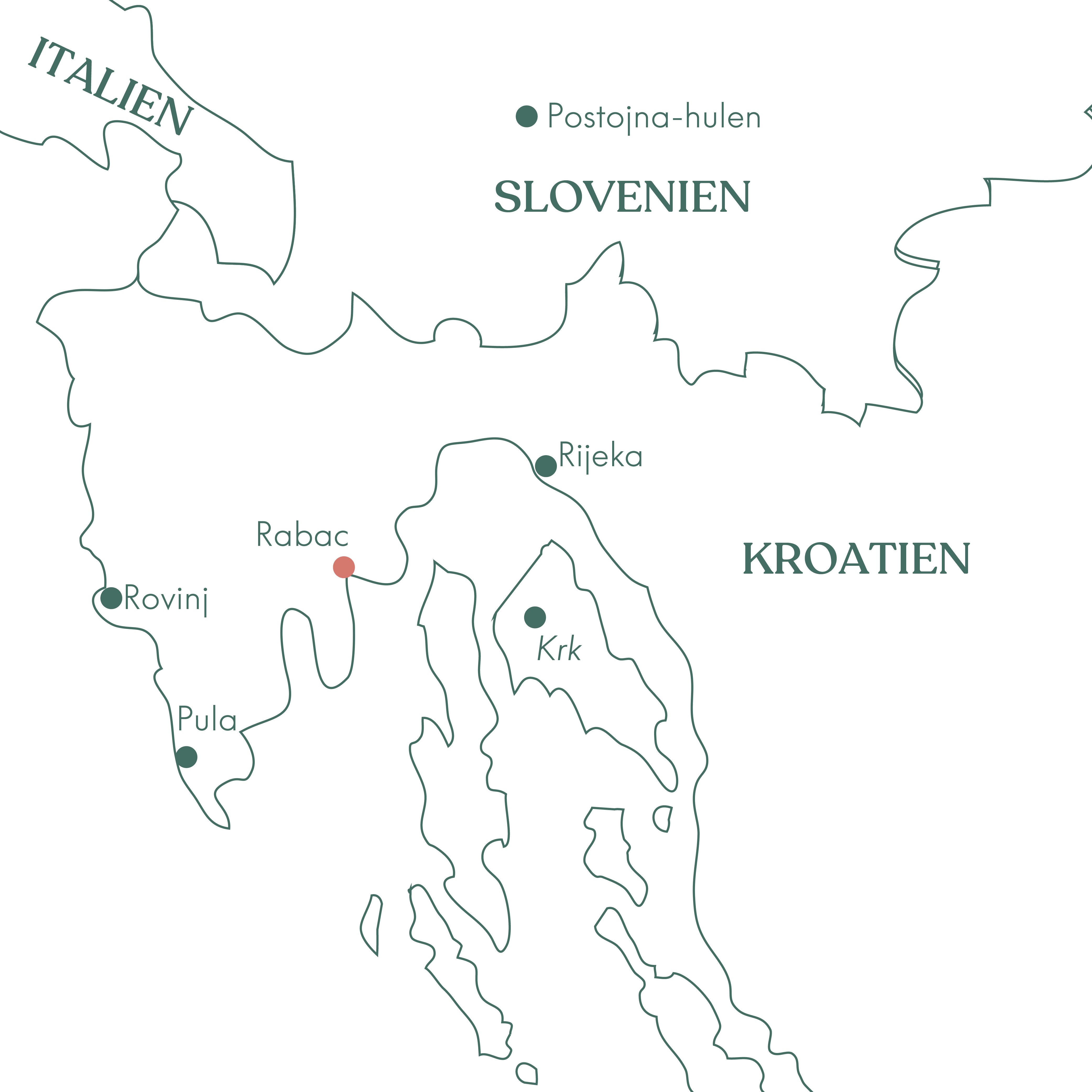 Rutekort over Kroatien og Vitus Rejsers singlerejse til den kroatiske riviera.
