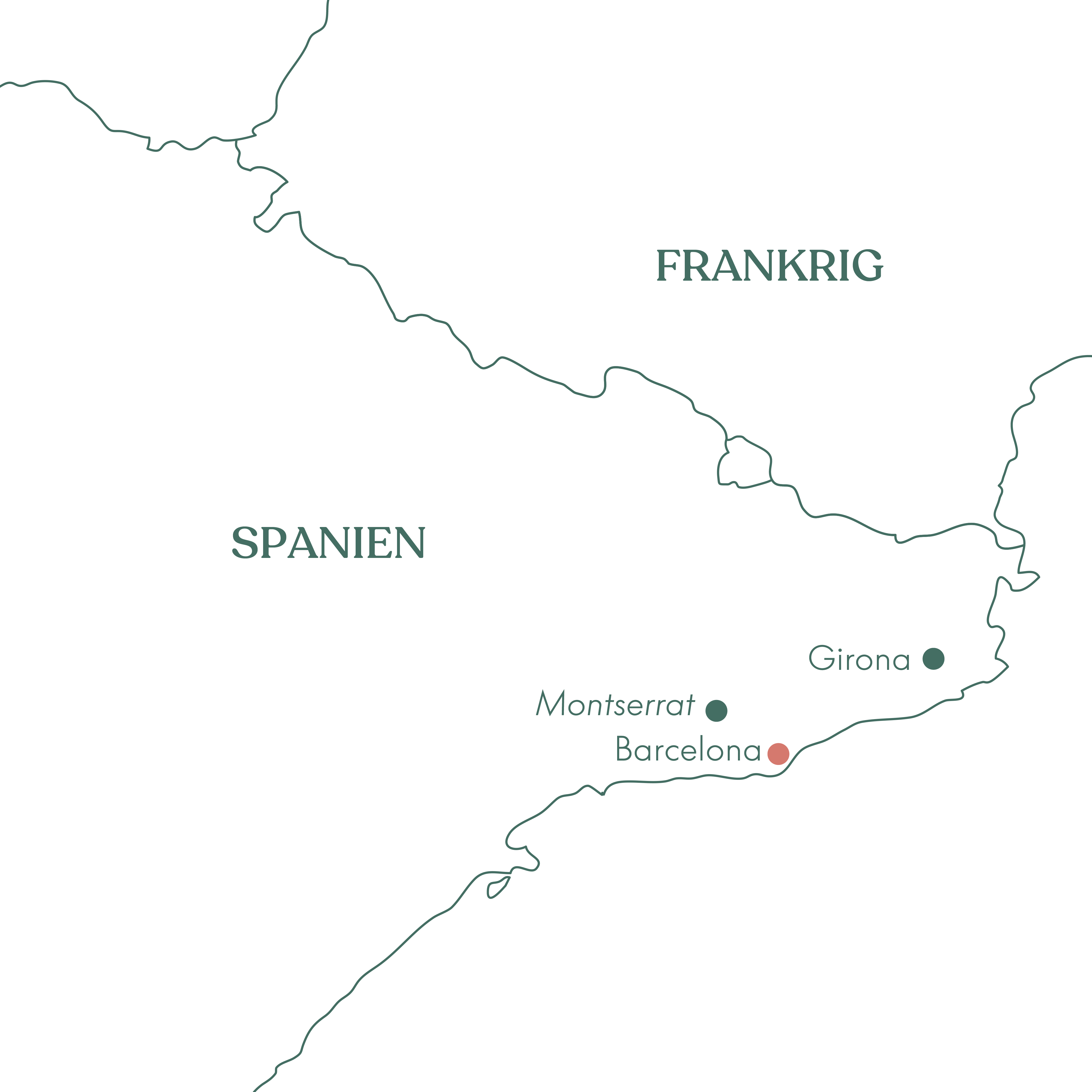 Rutekort over rejsen til Barcelona og Girona med Vitus Rejser.