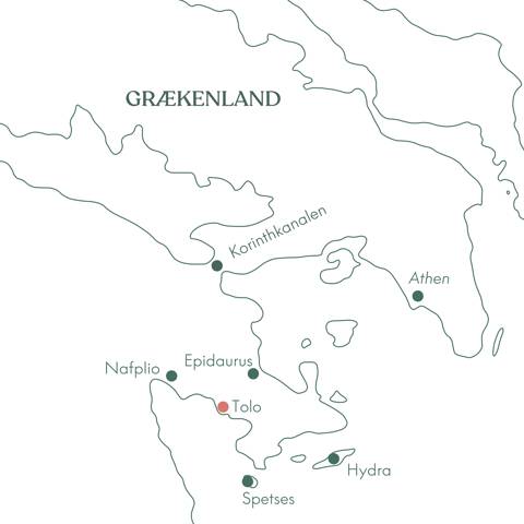 Kort og ruteplan på Peloponnes & Tolo Langtidsrejse i Grækenland med Vitus Rejser.