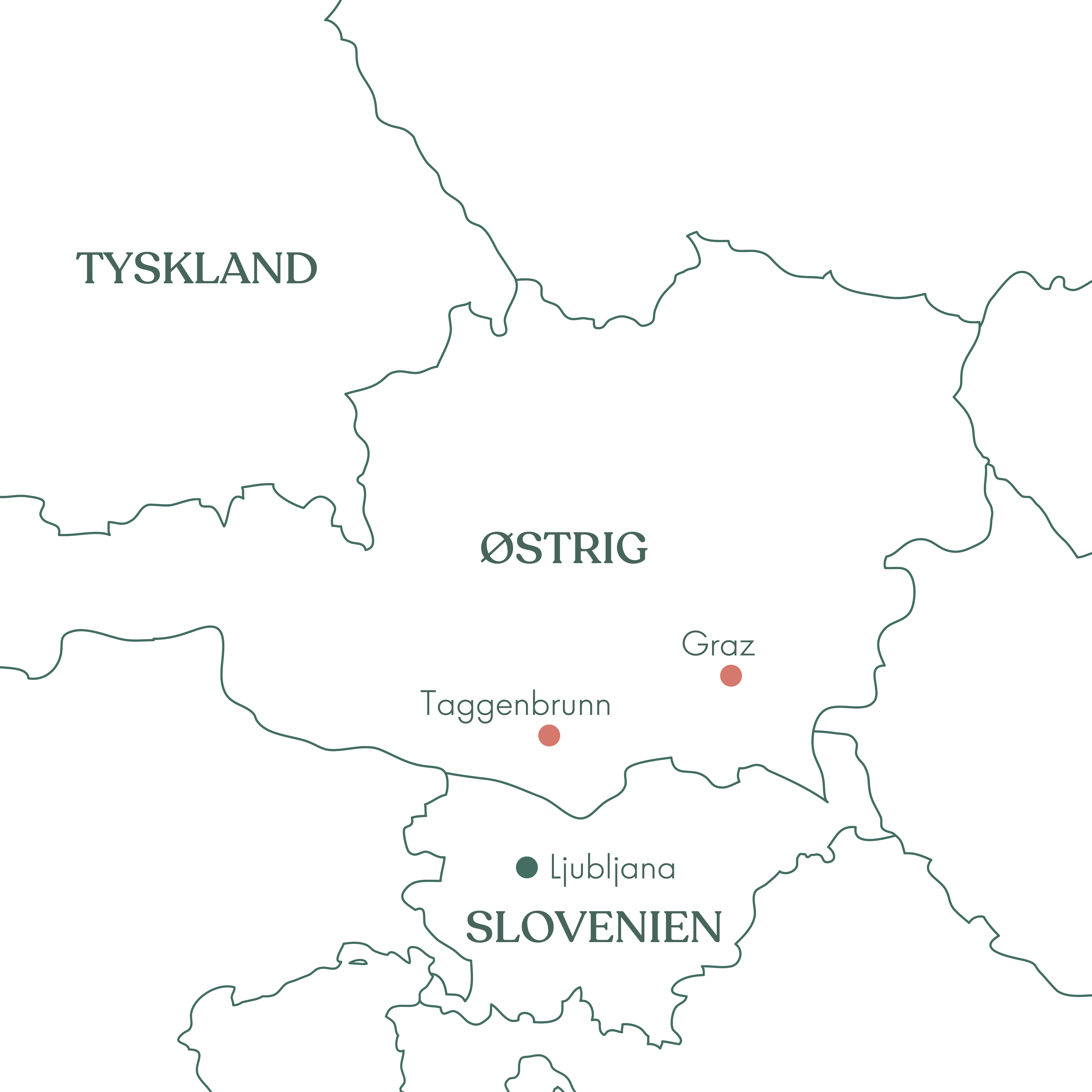 Kort over rejsen til Kärnten & Steiermark · Vingården Taggenbrunn & Graz i Østrig med Vitus Rejser.