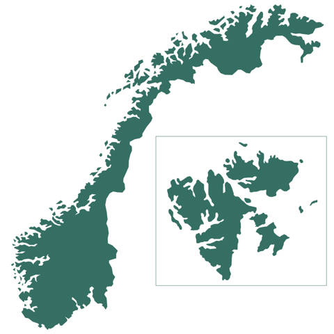 Kort over Norge.
