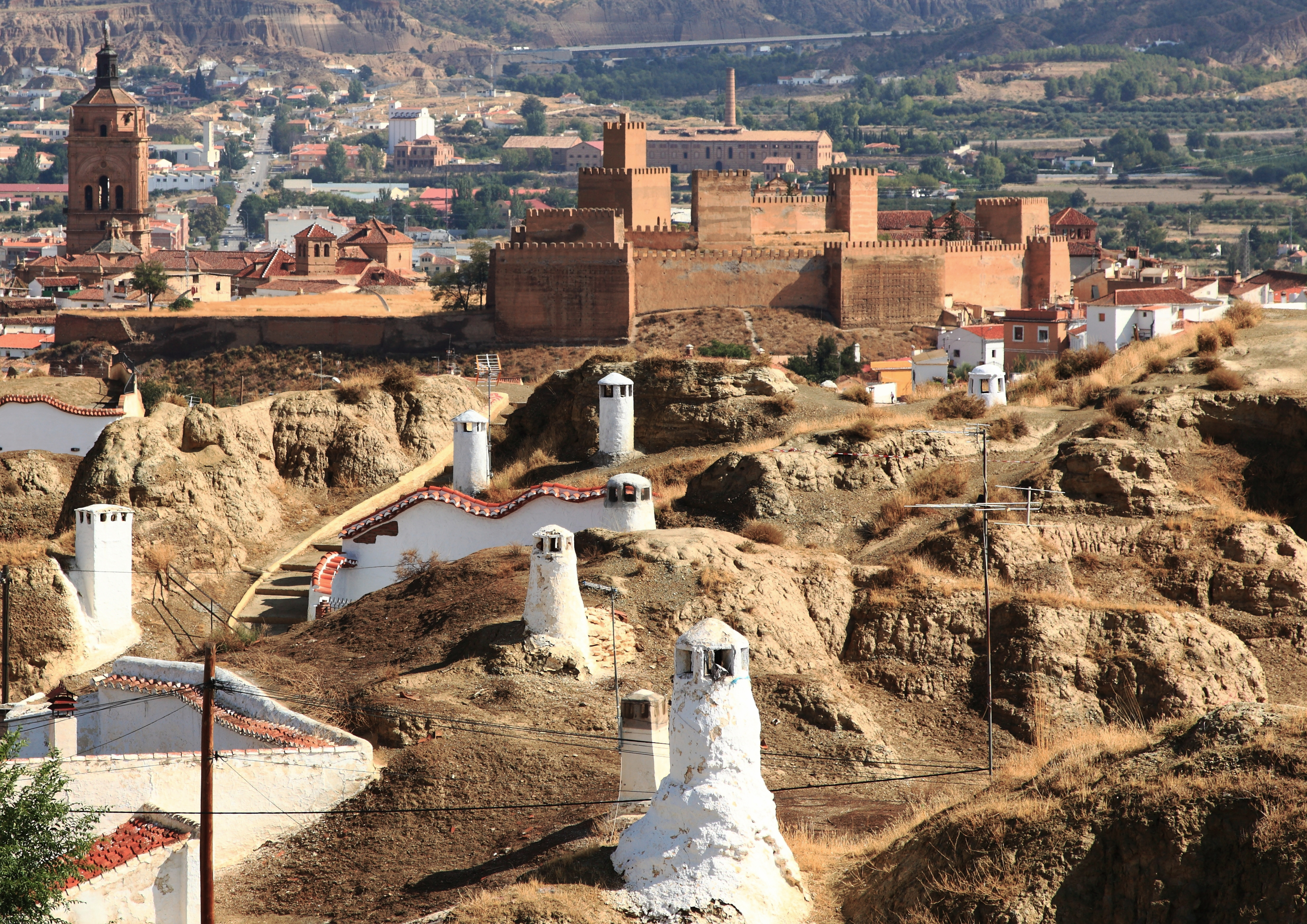 Udsigt over hulebyen Guadix i Andalusien i Spanien.