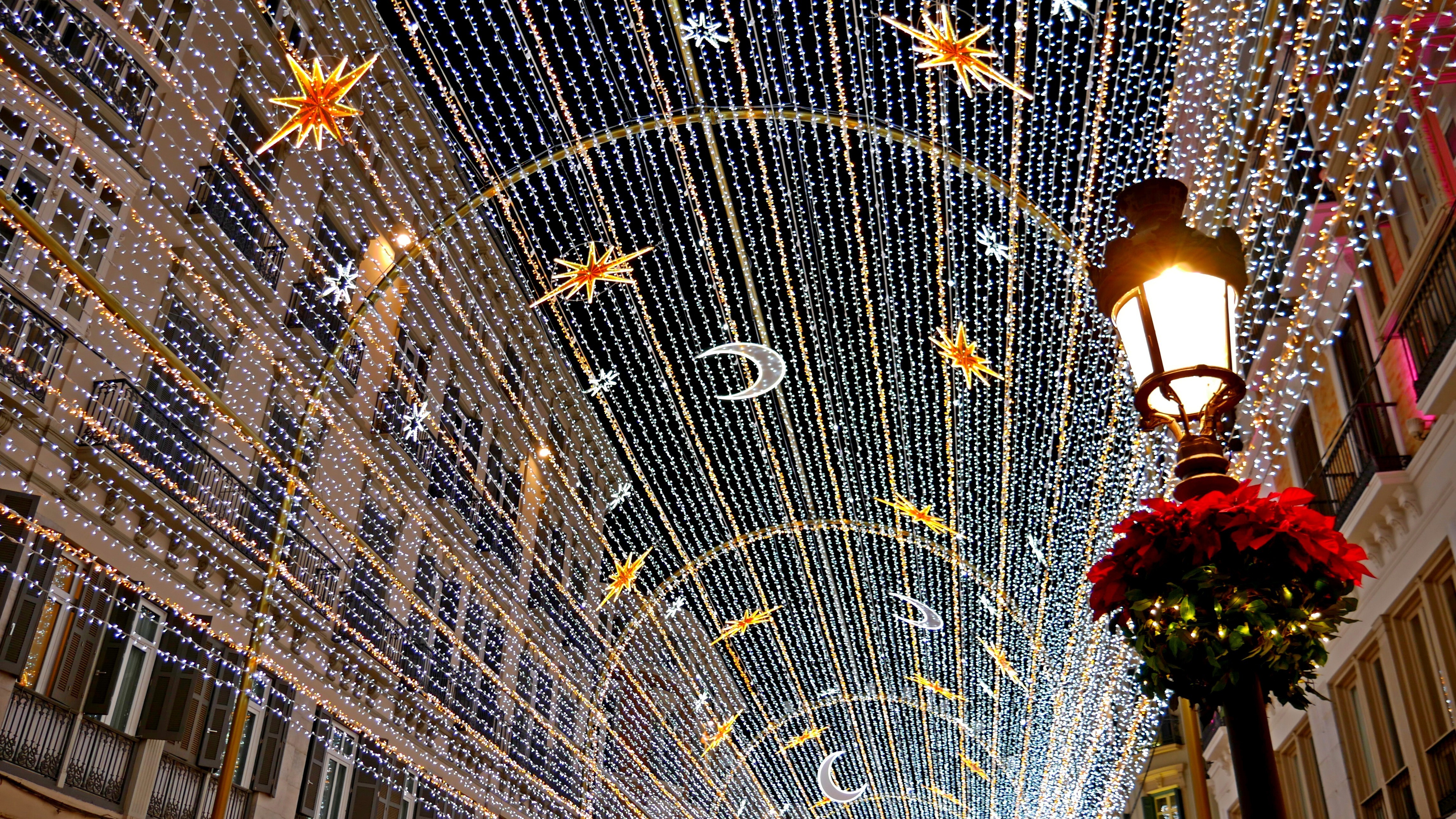 Spanien Malaga Nytaar Og Julepyntet.