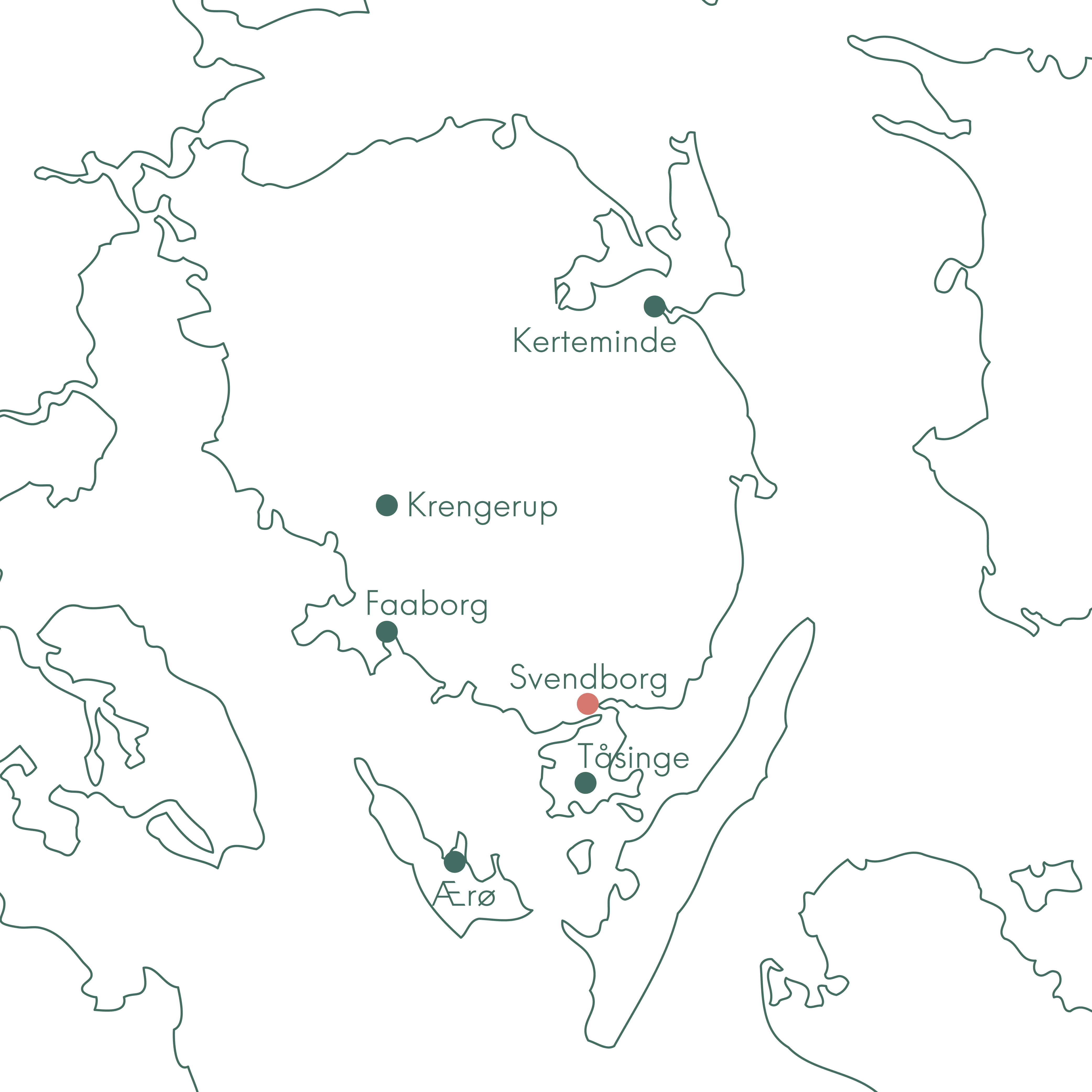 Rutekort over rejsen til Sydfyn og Svendborg med Vitus Rejser. 