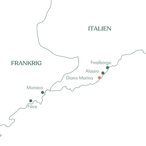 Kort over rejsen Ligurien · Hvor Italien møder Frankrig med Vitus Rejser.