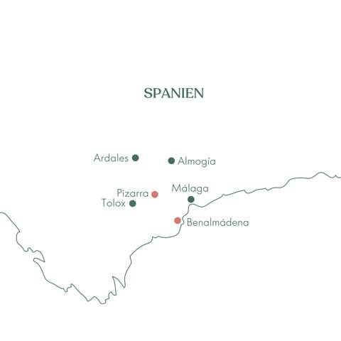 Kort over ruteplan for Andalusien Mandelblomstvandring med Vitus Rejser.