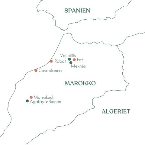 Kort over rejsen På opdagelse i Marokko med Vitus Rejser.