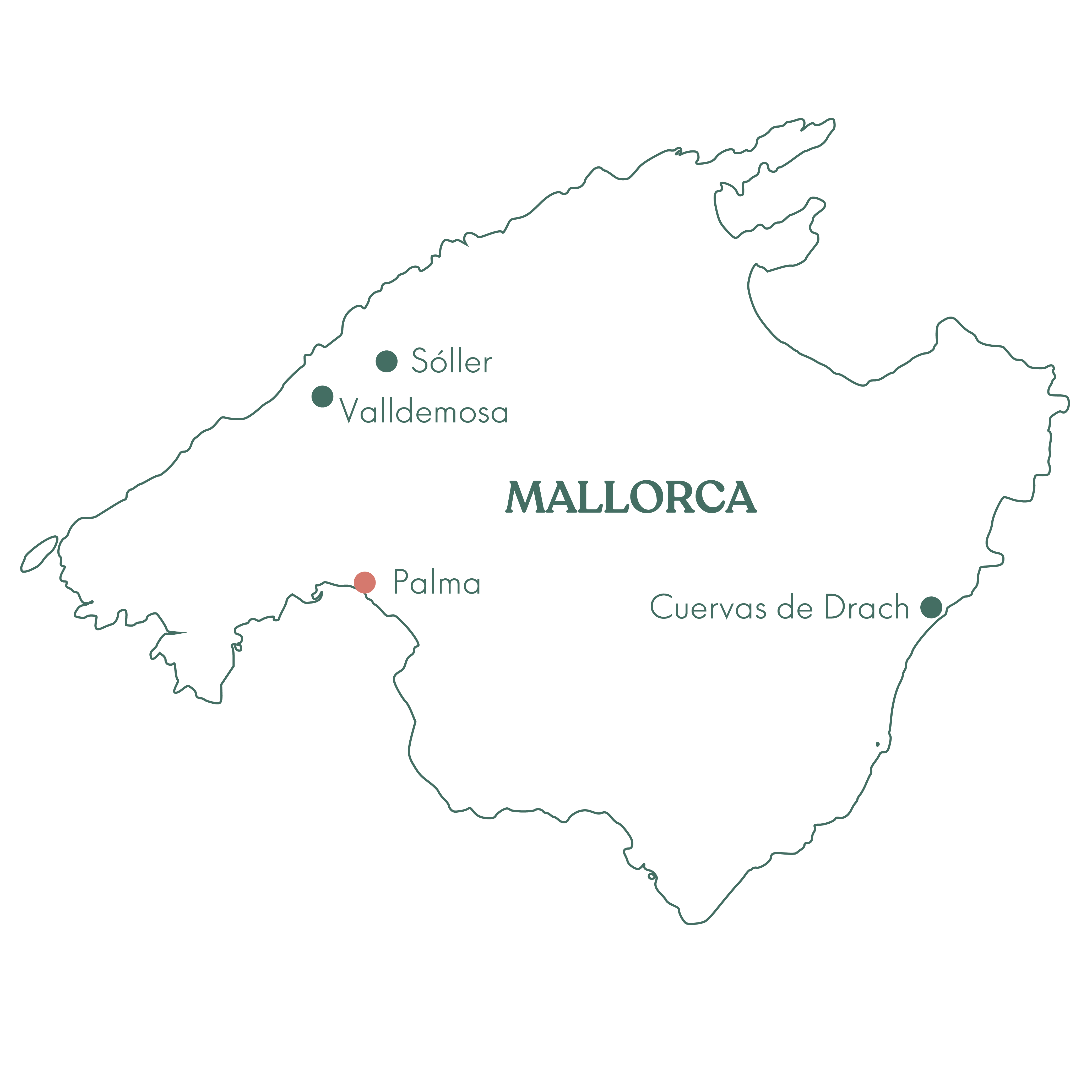 Rutekort over Mallorca og Vitus Rejsers 15 dages rejser til Palma.