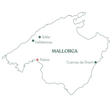 Rutekort over Mallorca og Vitus Rejsers 15 dages rejser til Palma.