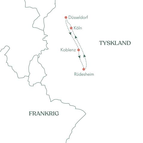 Rutekort over Tyskland og julekrydstogtet på Rhinen med Vitus Rejser.